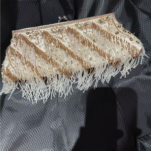 Apt. 9 Gold and Cream Beaded Clutch